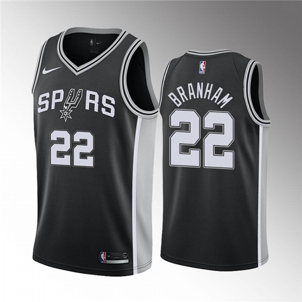 Men's San Antonio Spurs #22 Malaki Branham Black Icon Edition Stitched Jersey Men's San Antonio Spurs #22 Malaki Branham Black Icon Edition Stitched Jersey